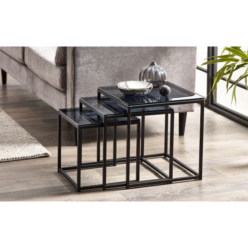 Julian Bowen Chicago Nest Of 3 Tables - Smoked Glass