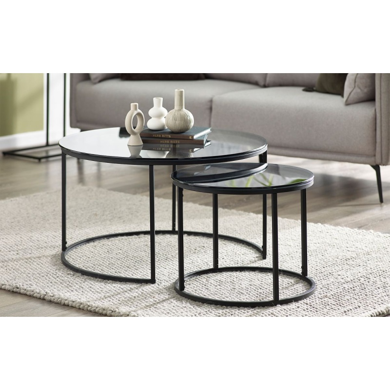 Julian Bowen Chicago Round Nesting Coffee Tables - Smoked Glass