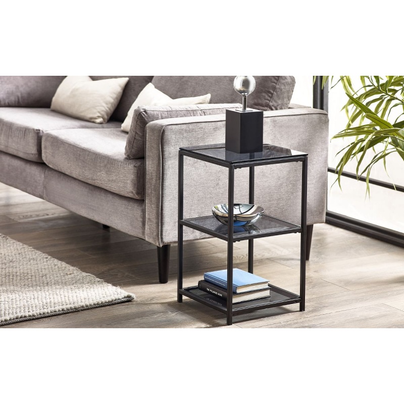 Julian Bowen Chicago Tall Narrow Side Table - Smoked Glass