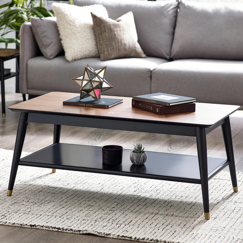 Julian Bowen Black Findlay Rectangular Coffee With Shelf - Walnut And