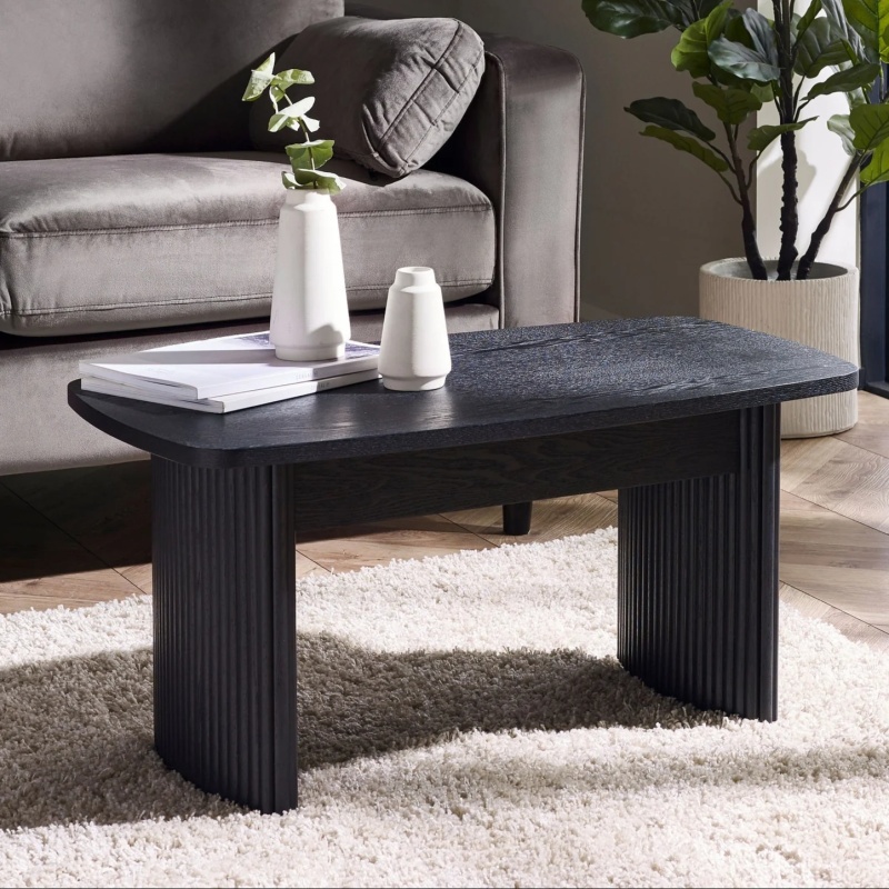 Julian Bowen Black Louis Fluted Compact Rectangular Coffee Table
