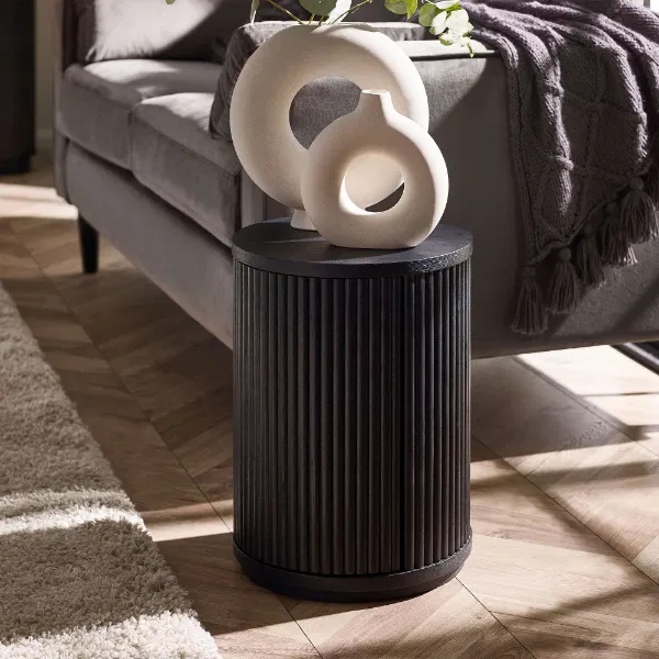 Julian Bowen Louis Fluted Side Table With Door - Black