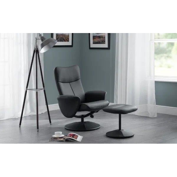 Julian Bowen Lugano Recliner & Stool With Covered Base - Black