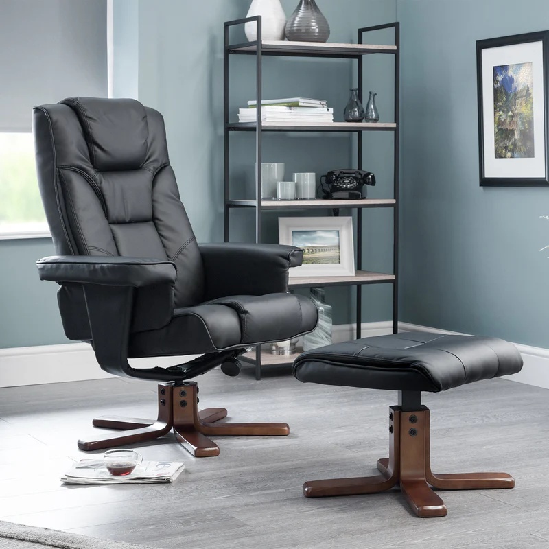 Julian Bowen Black Malmo Swivel Recliner And Stool
