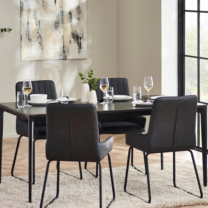 Julian Bowen Grey Miami Rectangular Stone Top Dining Table - Slate