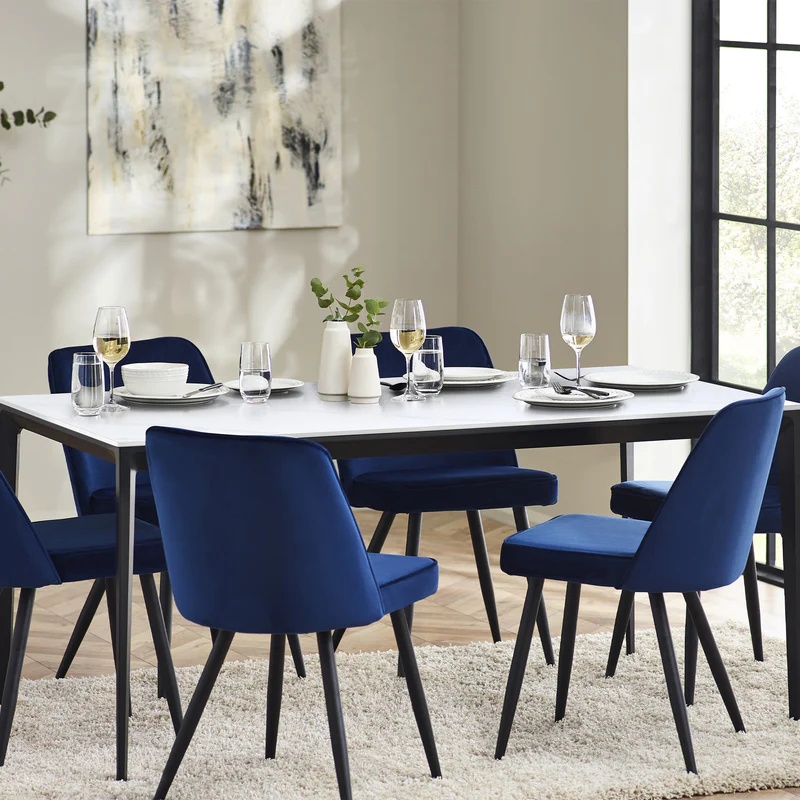 Julian Bowen White Miami Rectangular Stone Top Dining Table - Marble
