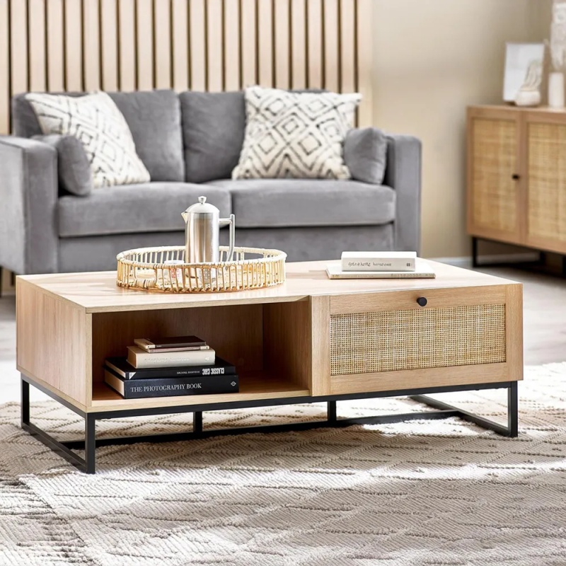 Julian Bowen Black Padstow Rectangular Coffee Table - Oak