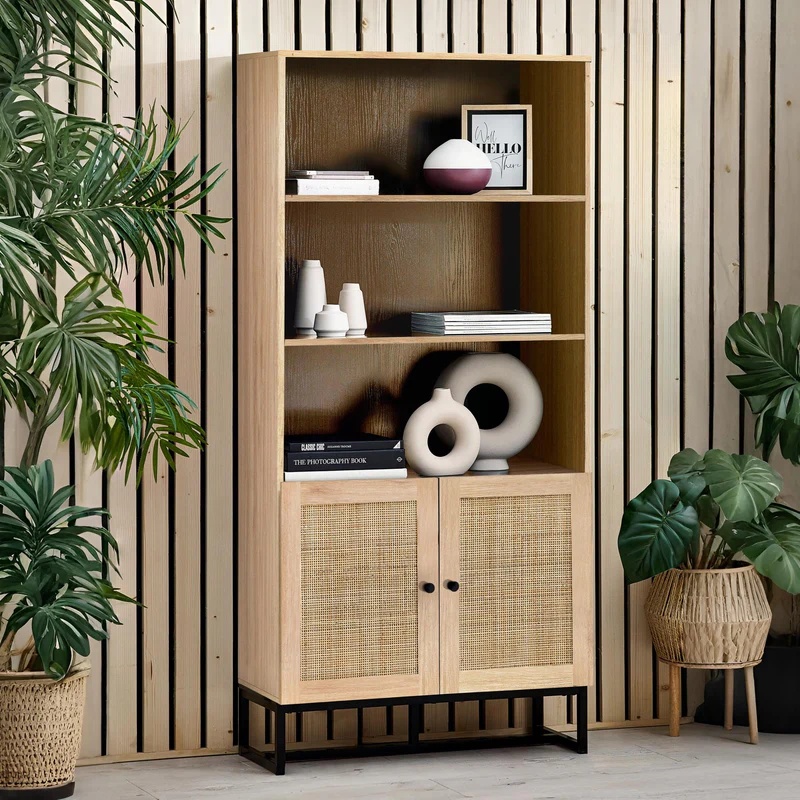 Julian Bowen Black Padstow Tall Bookcase - Oak