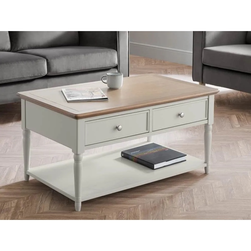 Julian Bowen Julian Bowen Provence 2 Drawer Coffee Table - Grey/Limed Oak