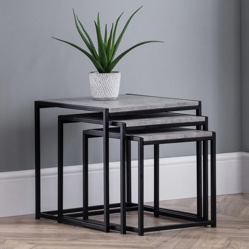 Julian Bowen Black Staten Concrete Nest Of 3 Tables