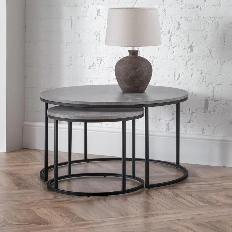 Julian Bowen Black Staten Round Concrete Round Nesting Coffee Table