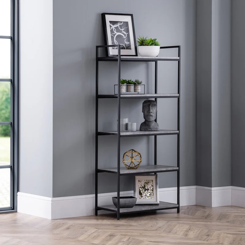 Julian Bowen Black Staten Tall Concrete Bookcase