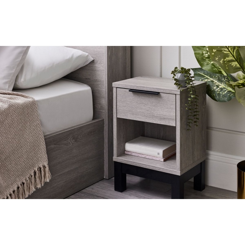 Julian Bowen Grey Bali 1 Drawer Bedside - Oak