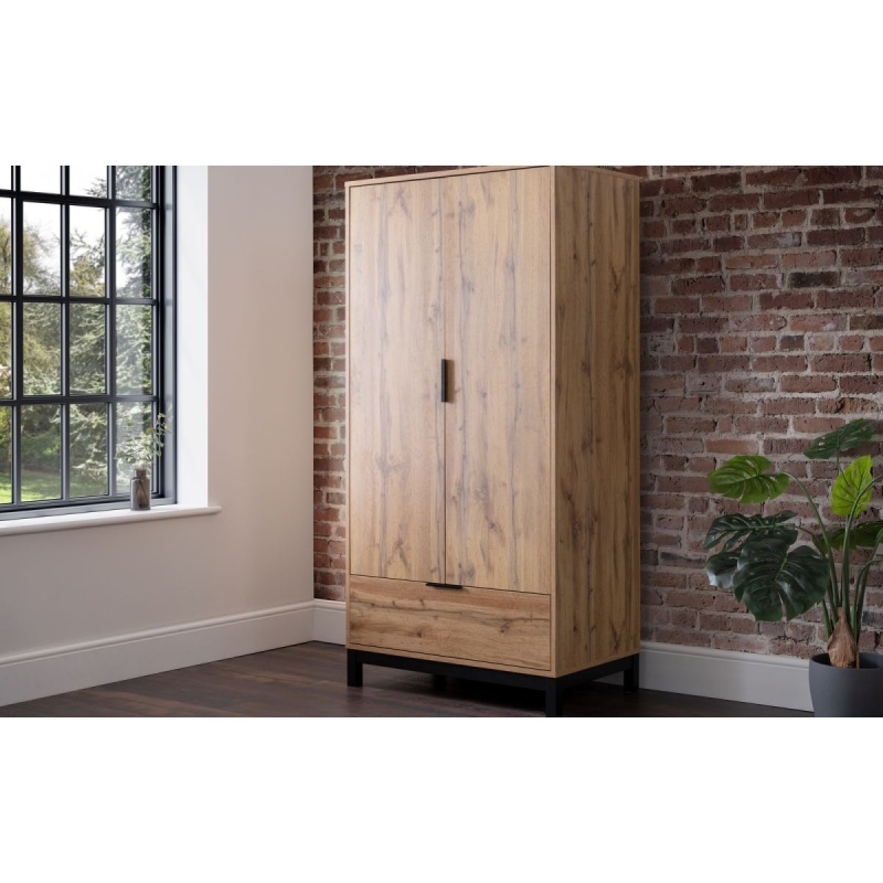 Julian Bowen Light Bali 2 Door 1 Drawer Wardrobe - Oak