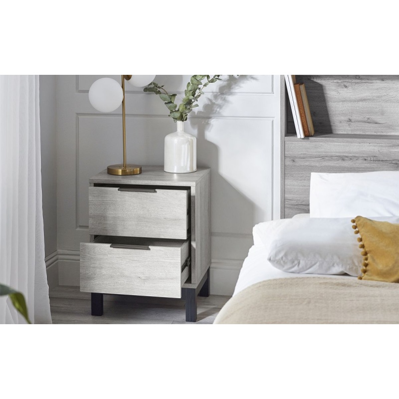 Julian Bowen Grey Bali 2 Drawer Bedside - Oak