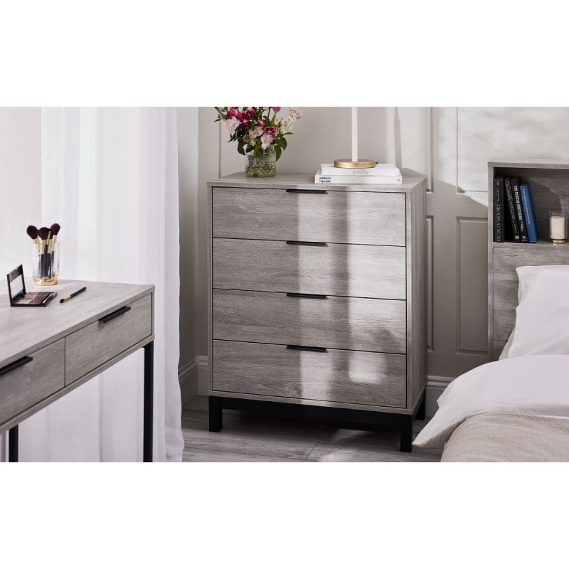 Julian Bowen Grey Bali 4 Drawer Chest - Oak