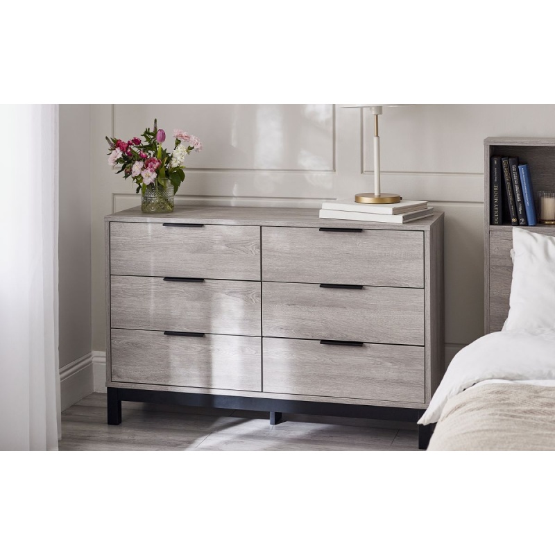 Julian Bowen Grey Bali 6 Drawer Wide Chest - Oak