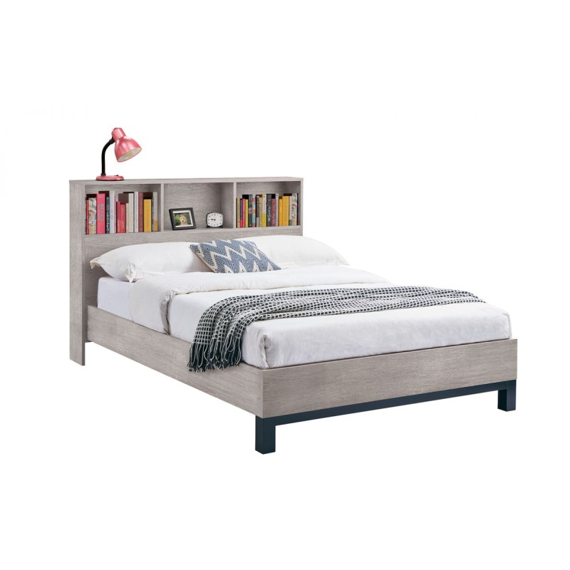 Julian Bowen Bali Bedframe with Bookcase Headboard - Grey Oak