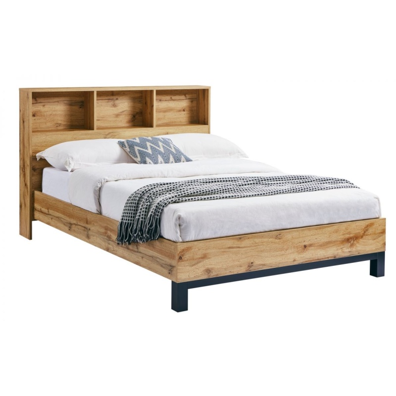 Julian Bowen Bali Bedframe with Bookcase Headboard - Light Oak