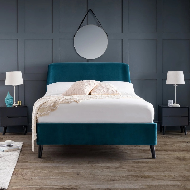 Julian Bowen Black Frida Curved Velvet Bed - Teal - 135Cm Double