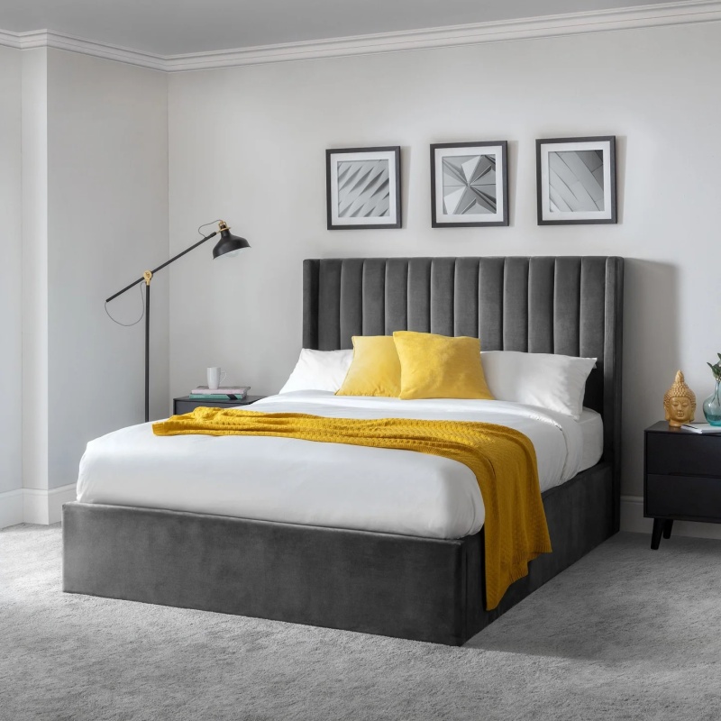 Julian Bowen Grey Langham Scalloped Headboard Storage Bed - 150Cm King