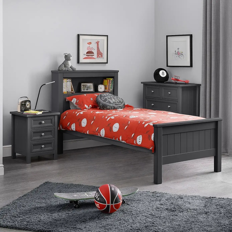Julian Bowen Anthracite Maine Bookcase Bed 90Cm Single - 90Cm Single