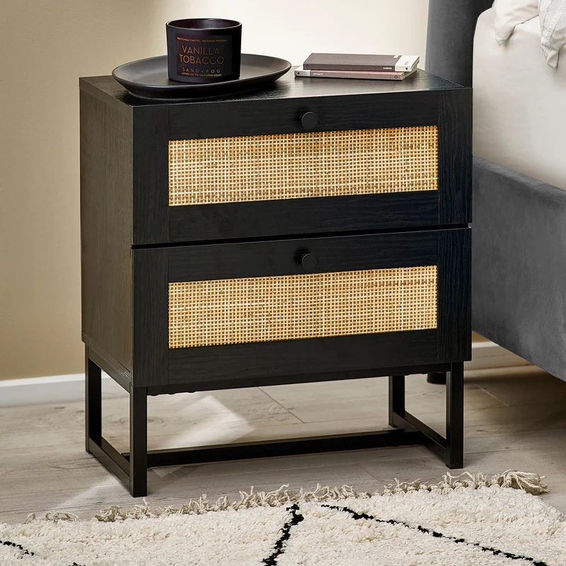 Julian Bowen Black Padstow 2 Drawer Bedside