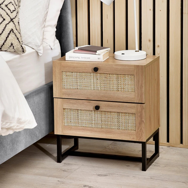 Julian Bowen Black Padstow 2 Drawer Bedside - Oak