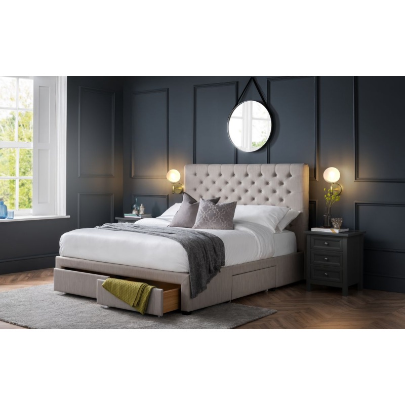 Julian Bowen Wilton Deep Button 4 Drawer Bedframe - Grey Linen