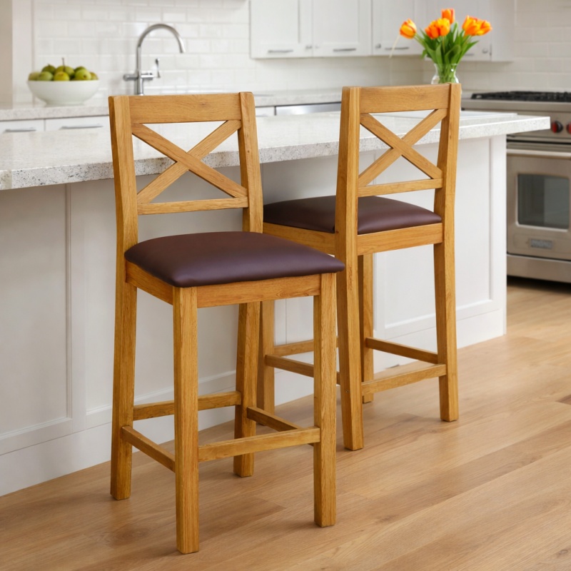 Global Home Ascot Rustic Oak Bar Stool With Seat Pad
