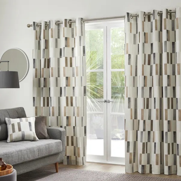 Fusion Oakland Lined Eyelet Curtains - Natural - 46 X 72