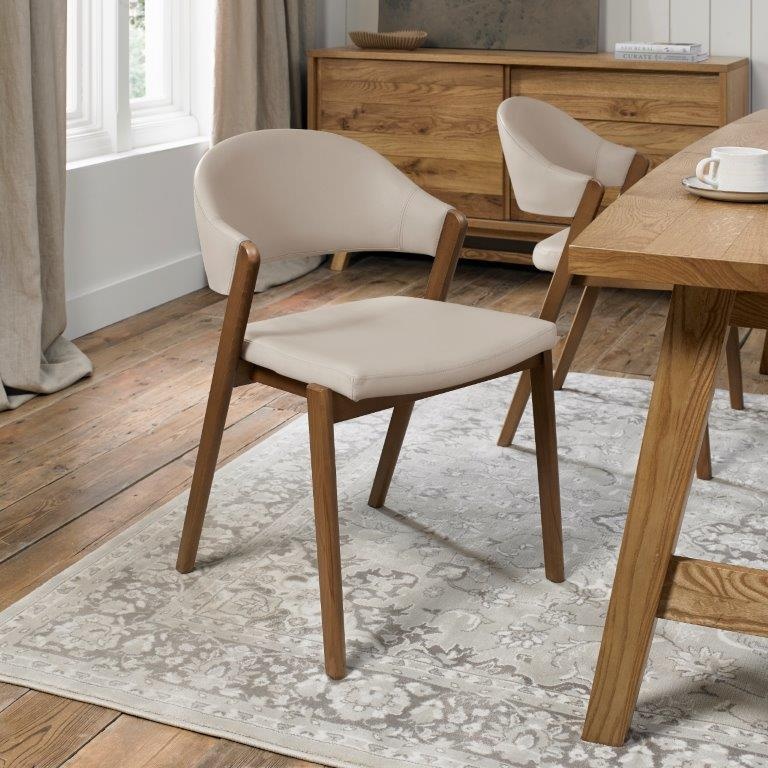 Bentley Designs Ivory Brandon Rustic Oak Upholstered Armless Chair Pair - Bonded Leather