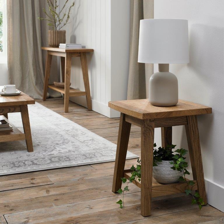Bentley Designs Grain Brandon Rustic Oak Square Lamp Table