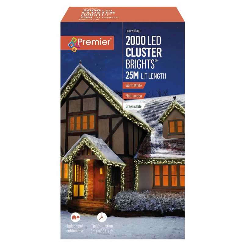 Premier Premier 2000 LED Cluster Timer Lights 25m - Warm White