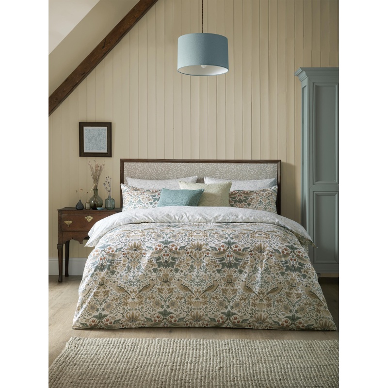 William Morris At Home Strawberry Thief Duvet Set - Hessian - Super King