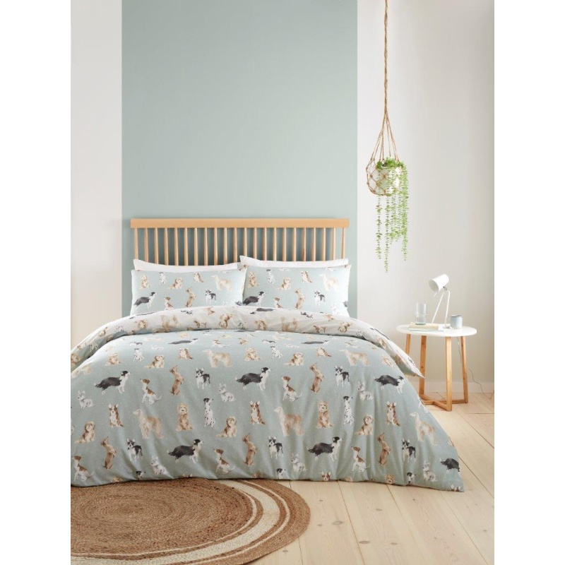 Fusion Unisex Duck Egg Blue 'Cute Dogs' Easycare Duvet Cover Set In | Size: King - Image 5