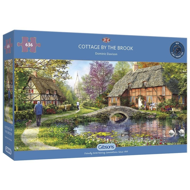 Image of Gibsons Cottage by the Brook 636 Piece Panoramic Puzzle In Multi