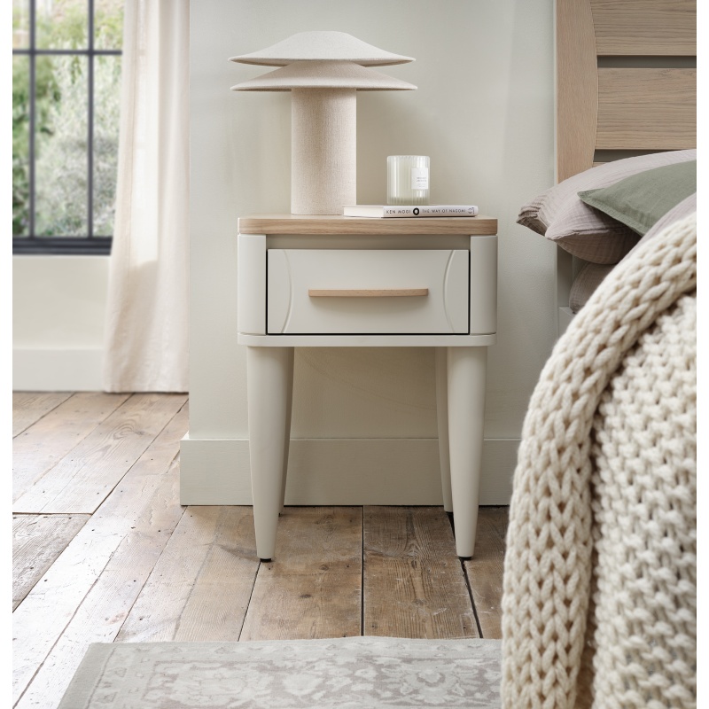 Bentley Designs Grey Delta Scandi Oak And Soft 1 Drawer Nightstand