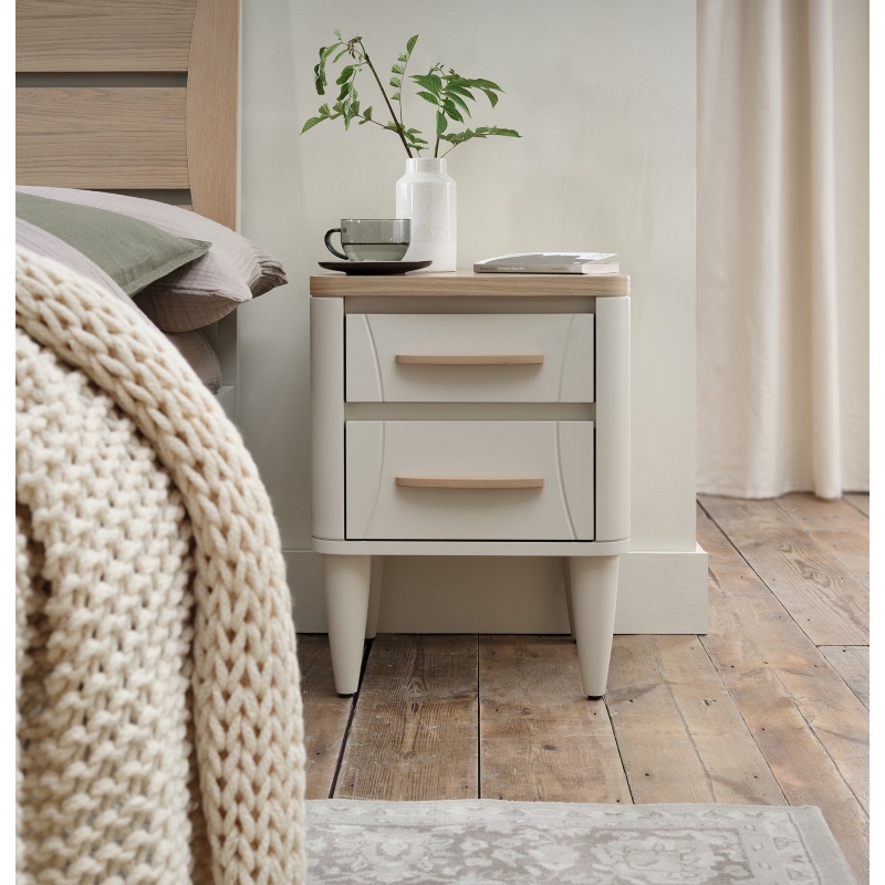 Bentley Designs Grey Delta Scandi Oak And Soft 2 Drawer Nightstand