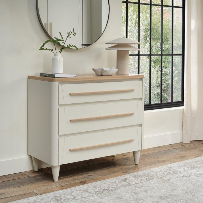Bentley Designs Grey Delta Scandi Oak And Soft 3 Drawer Wide Chest