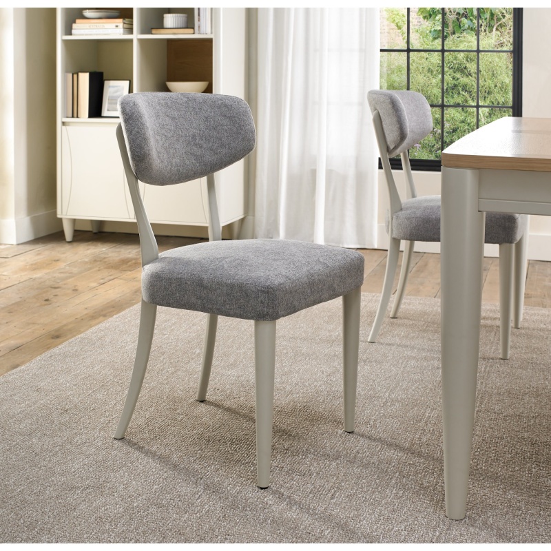 Downtown Delta Soft Grey Upholstered Back Dining Chair - Grey Lotus Fabric (Pair)