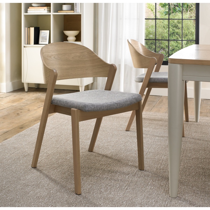 Bentley Designs Grey Delta Scandi Oak Ply Back Dining Chair - Fabric Pair