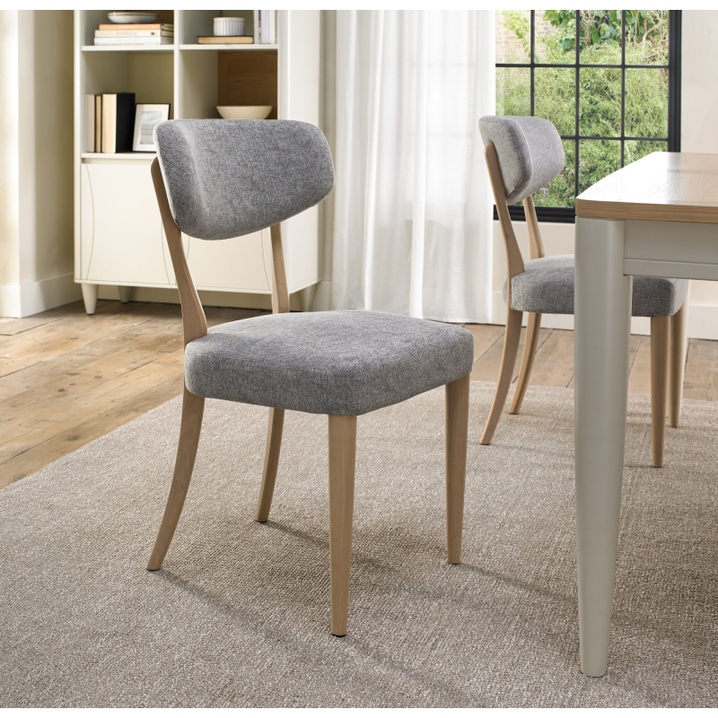 Bentley Designs Grey Delta Scandi Oak Upholstered Back Dining Chair - Lotus Fabric Pair