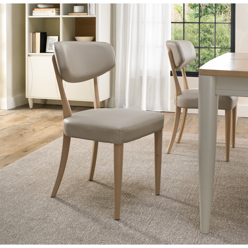 Bentley Designs Ivory Delta Scandi Oak Upholstered Back Dining Chair - Bonded Leather Pair