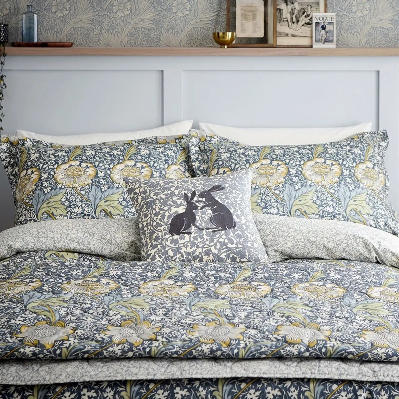 Morris & Co Kennet Indigo & Gold Cushion