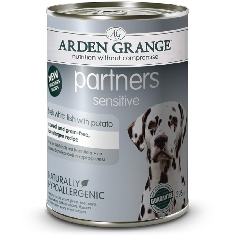 Arden Grange Sensitive Adult Partners Wet Dog Food with Fresh White Fish & Potato - 6 x 395g