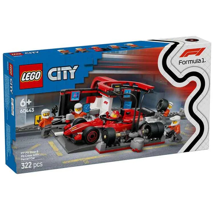 Image of LEGO City 60443 F1 Pit Stop and Pit Crew with Ferrari Car In ed/Black
