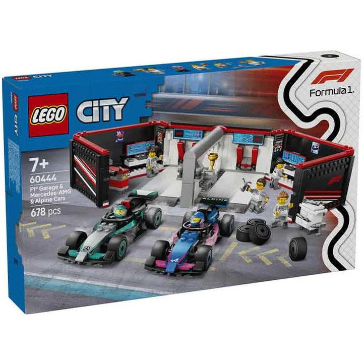 Image of LEGO City 60444 F1 Garage and Mercedes-AMG and Alpine Cars In Multi