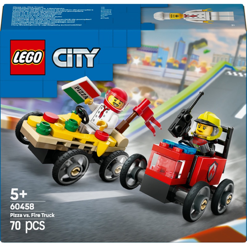 Image of LEGO City 60458 Pizza vs. Fire Truck Race Car Pack In Multi