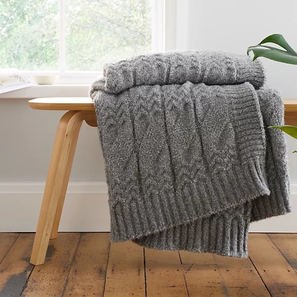 Bianca Cable Knit Throw - Grey